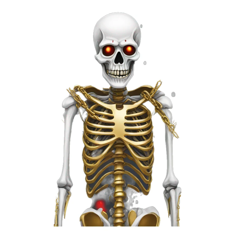 White skeleton zombie person covered in golden chains and black graffiti scribbles and red and silver doodles snowing snowflakes sticker