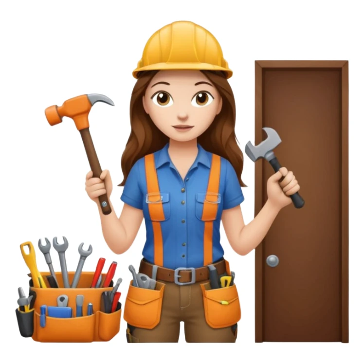 beautiful girl with long brown hair constructing new lounge room area sticker