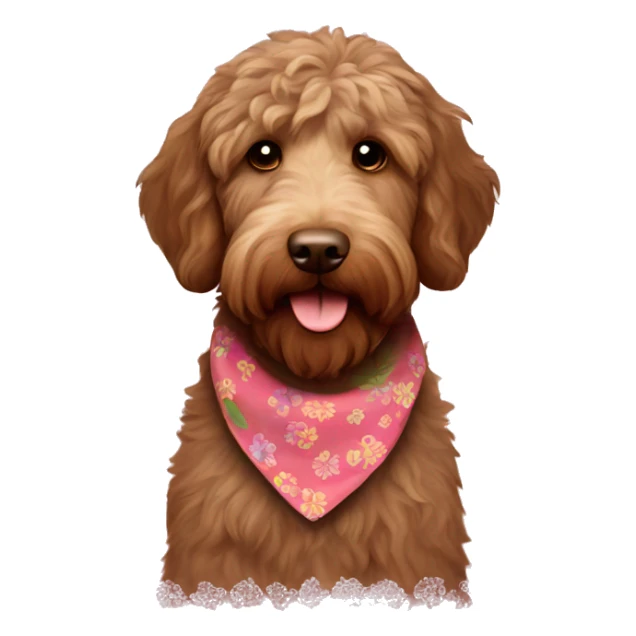 Brown labradoodle with a flower bandana sticker
