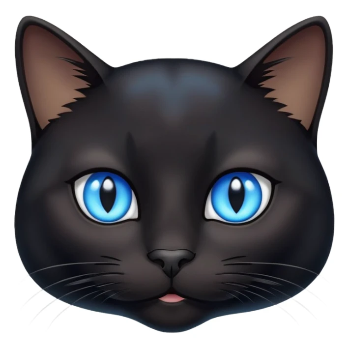 black cat face with bright blue eyes and a small white patch sticker