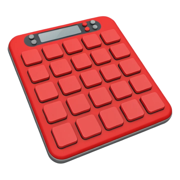 Create a clean, simple emoji of a digital percussion octapad. Flat design, rounded shapes, red and gray colors, minimal details, white background. sticker