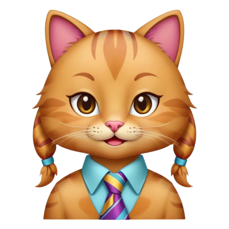 happy girl cat with eyelashes wearing a colorful necktie, cheerful expression sticker