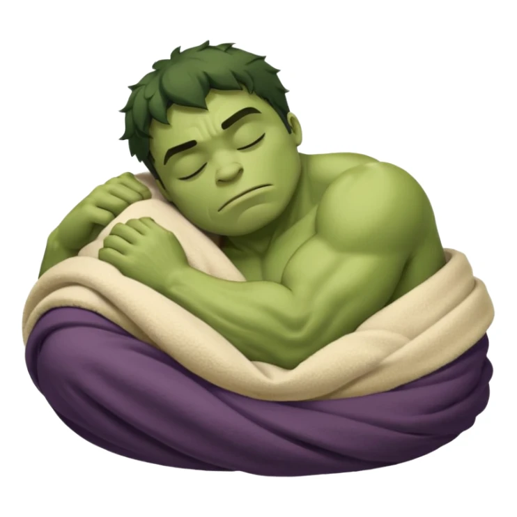 Incredible Hulk eyes closed sleeping lying down curled up in a beige blanket up to his neck sticker