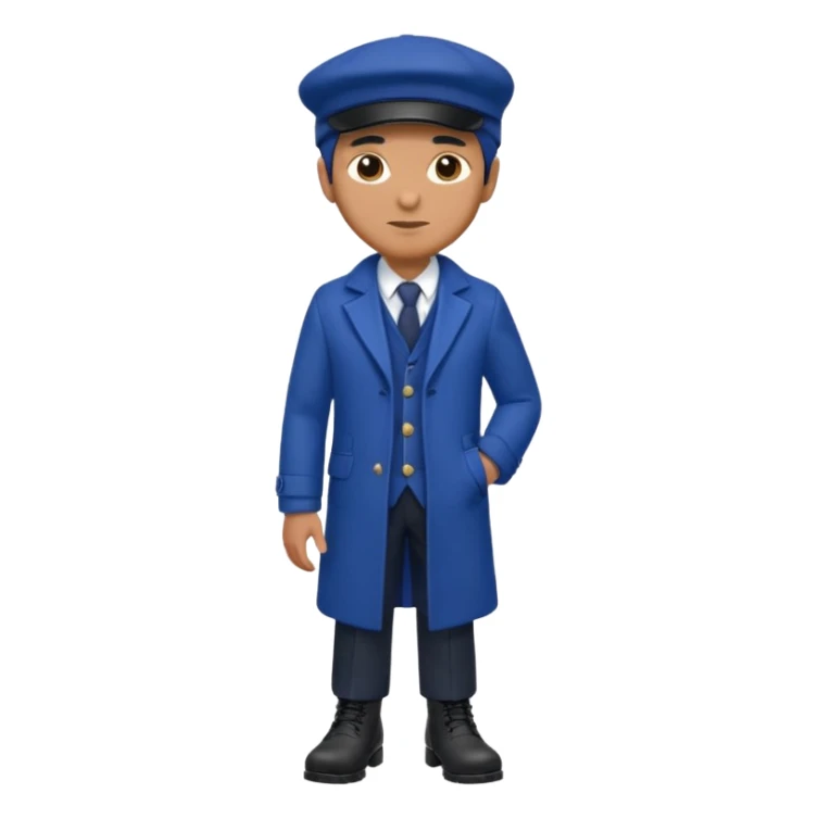 A Man Wearing Blue Cap With The Indigo Coat And Suit An black Boots sticker