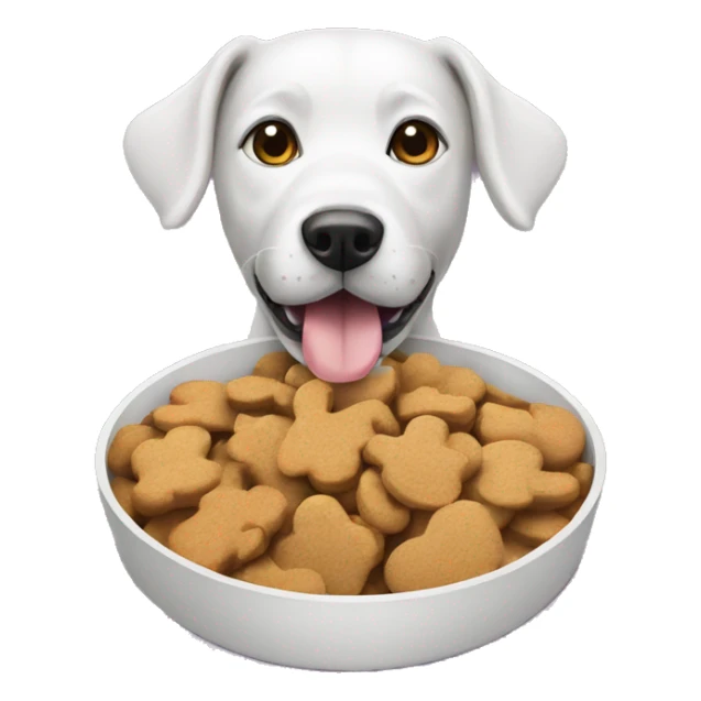 dog with treats in dog bowl sticker