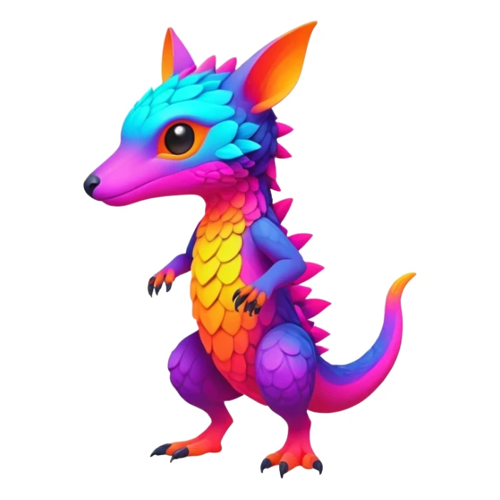 lush warm-colored modern colorful neon-colored Fakémon-Trico-creature (full body) sticker