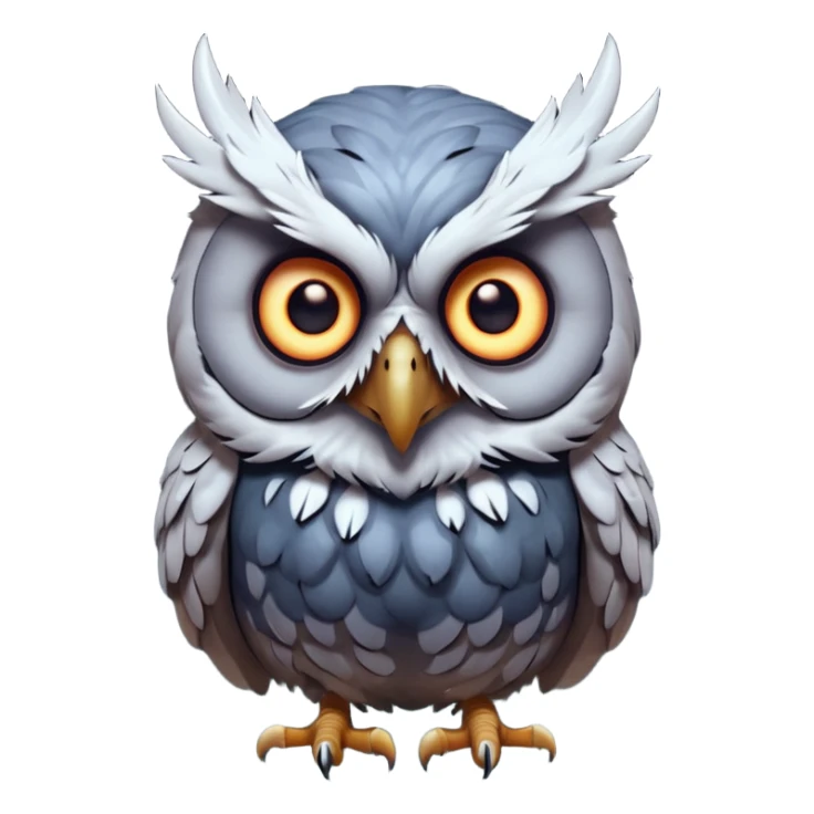 zombie owl portrait, head and shoulders only, ragged feathers, glowing eerie eyes, haunted night creature vibe, 3D cartoon, mobile game icon style, clean background, no text, no watermark
 sticker