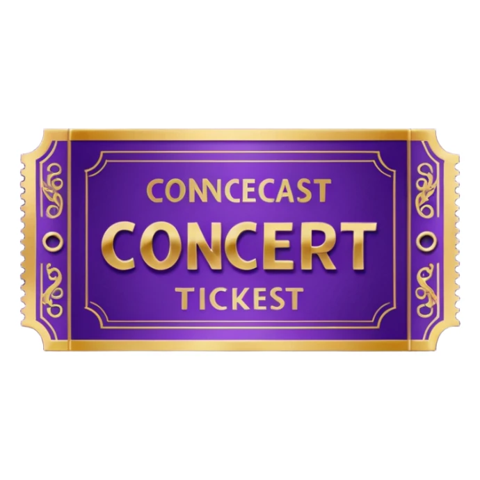 Purple beautiful Concert ticket with the word "CONCERT" inside sticker