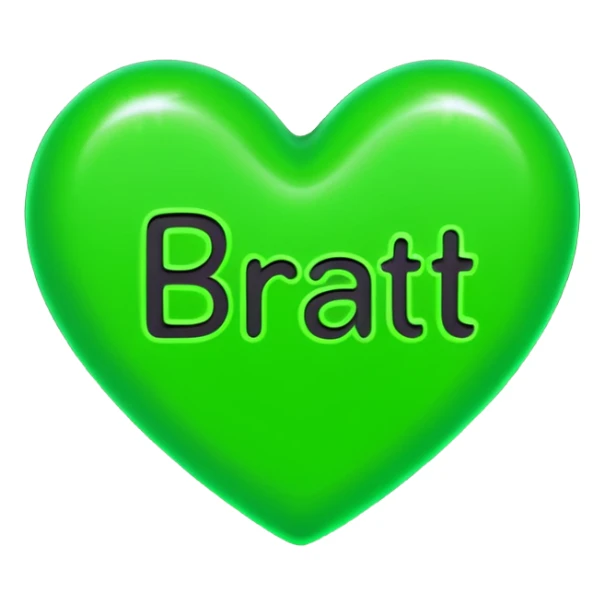 The word brat on a neon green heart  sticker