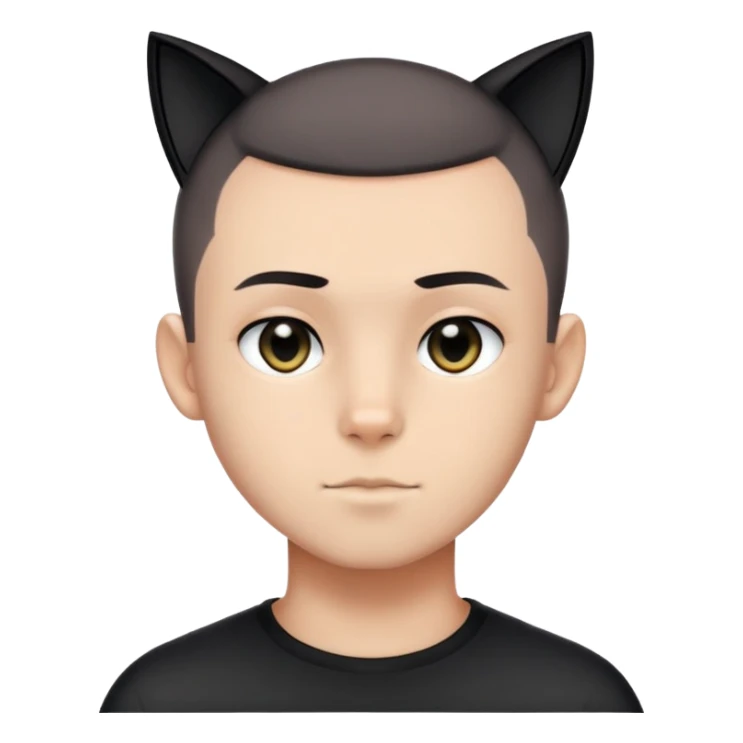 A boy with black buzzcut haircut and black eyes and light beard with normal skin color with black cat ears sticker