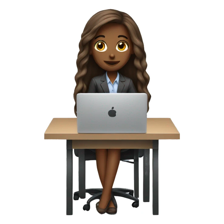 long hair Brown girl working in office with laptop sticker