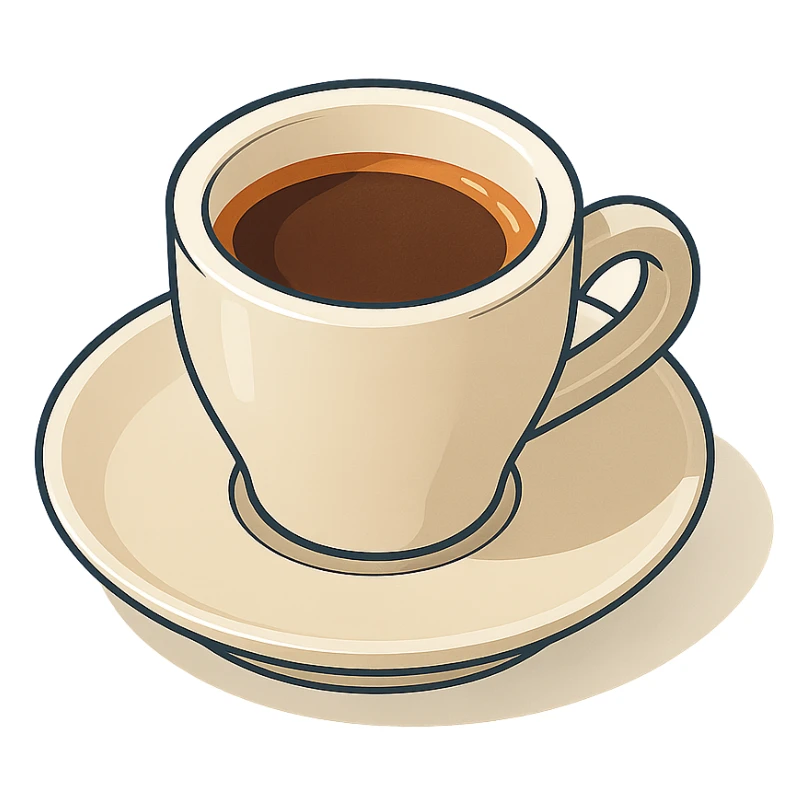 coffee in a small espresso cup, isometric view, 2D isometric style, detailed drawing, detailed shadows and highlights, clean contours, soft lighting, transparent background sticker
