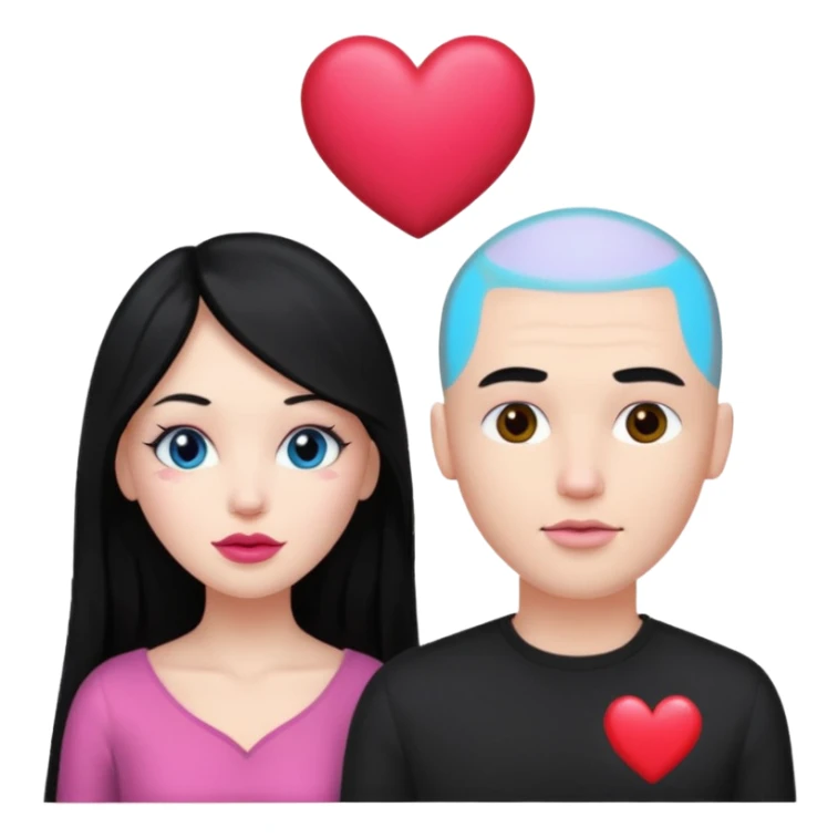 👩🏻‍❤️‍💋‍👨🏻 this one but the man should be bald. white woman with long black hair and white bald young man  and a heart between their heads. she has pink lips sticker