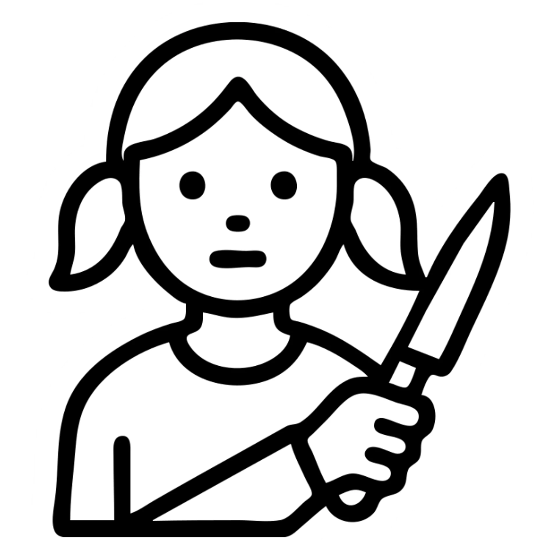 girl holding a knife, outlined icon, black lines, no fill sticker