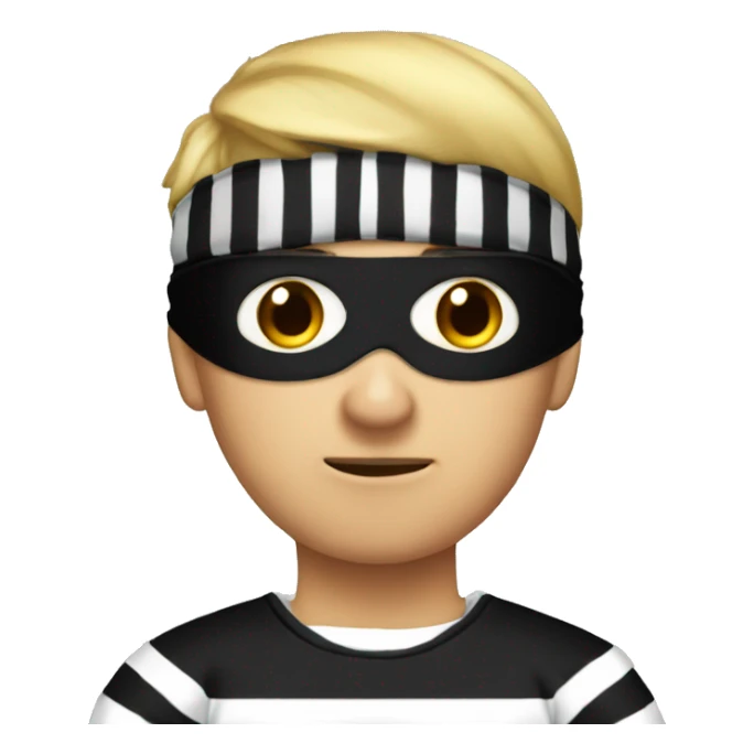 a robber in a striped sweater and a black blindfold sticker