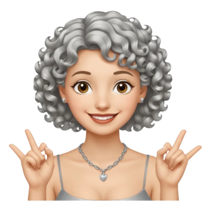 silver, short, wavy-haired with curls, smiling pretty lady, hopeful,  2 fingers up crossed


 sticker