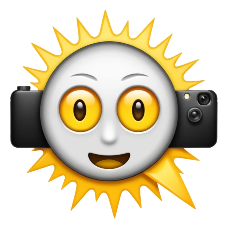 Minimalist emoji-style sticker of a wide open eye with a camera flash bursting into it. High contrast black and white with sharp lines. No gradients.
 sticker