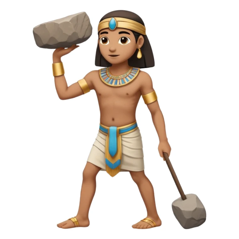 fullbody ancient Egyptian worker with simple headband, bent forward, carrying a rock block on their back sticker