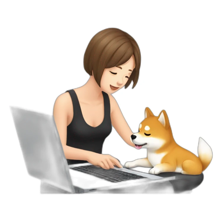 25 yo student typing on laptop with a shiba next to it sticker