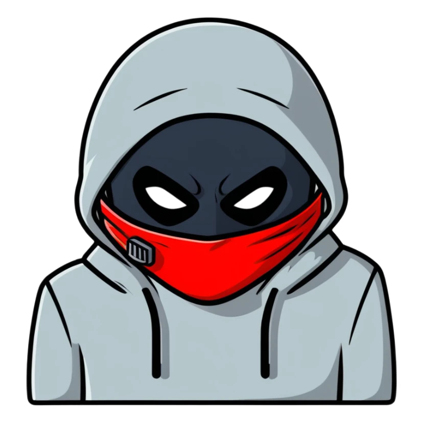 evil burglar with black and red face mask sticker