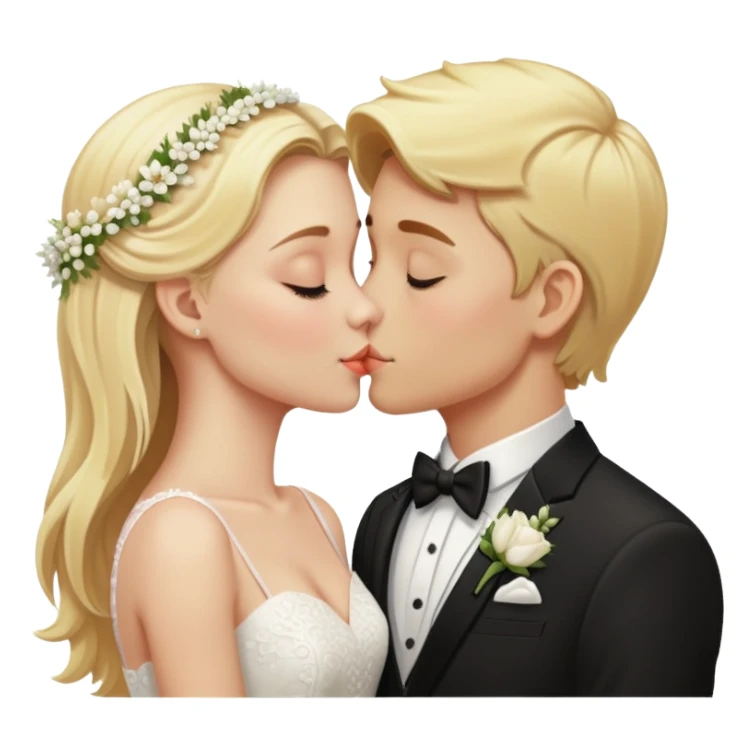One blonde girl and one blonde boy at their wedding while kissing sticker