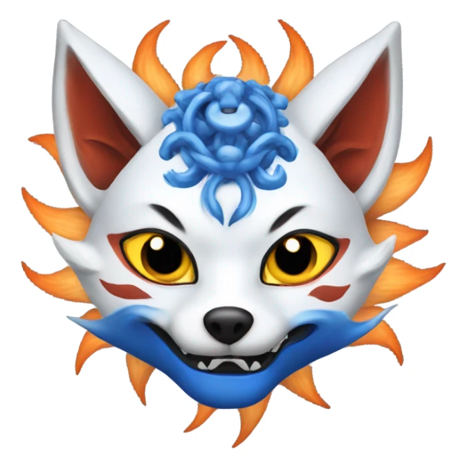 Nine-tailed Fox with blue japanese demon mask sticker