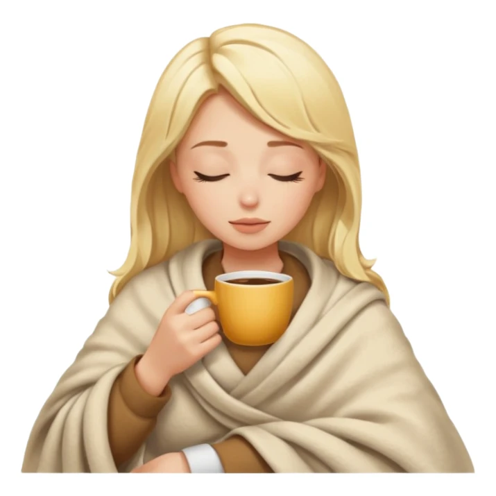 Blonde girl inside a blanket sipping coffee eyes closed sticker