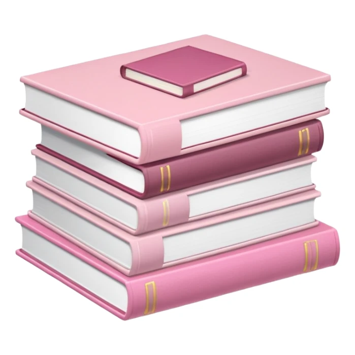 White and light pink books, stacked on a pile sticker