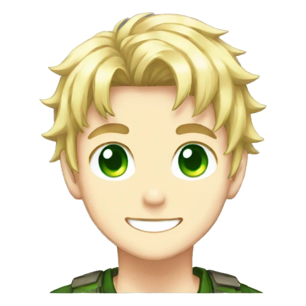 anime, pixel art, boy, shota, blond hair, green eyes, smiling sticker