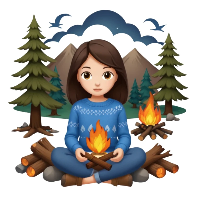 Brunette girl by a camp fire sticker
