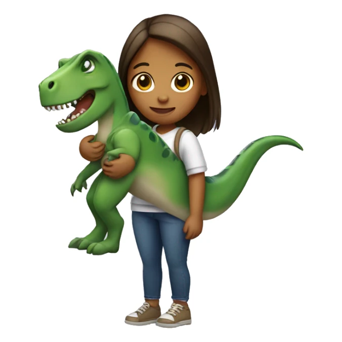 a girl holding a dinosaur sticker