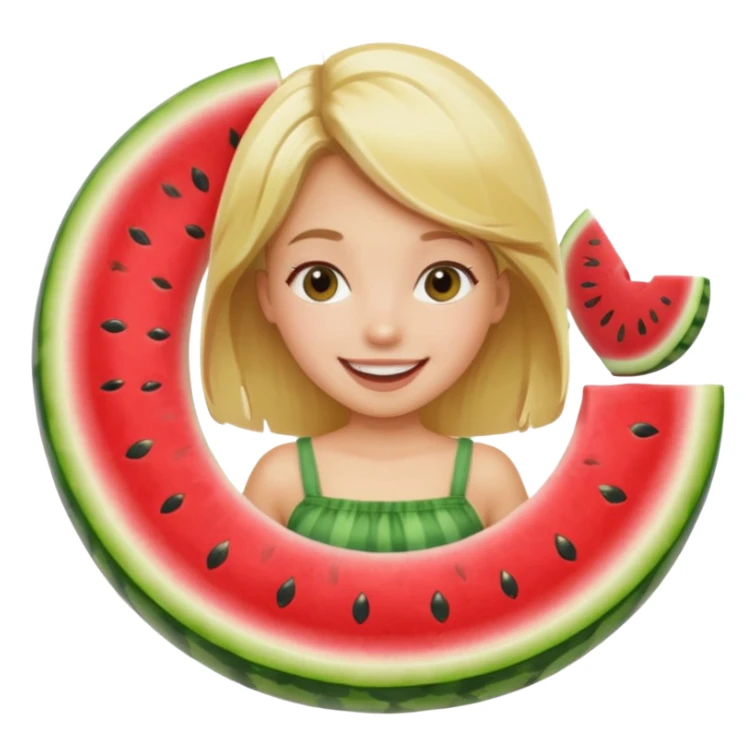 blonde girl floating on a watermelon tube  sticker
