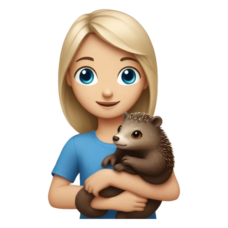 girl with blue eyes holds otter and hedgehog in her arms sticker