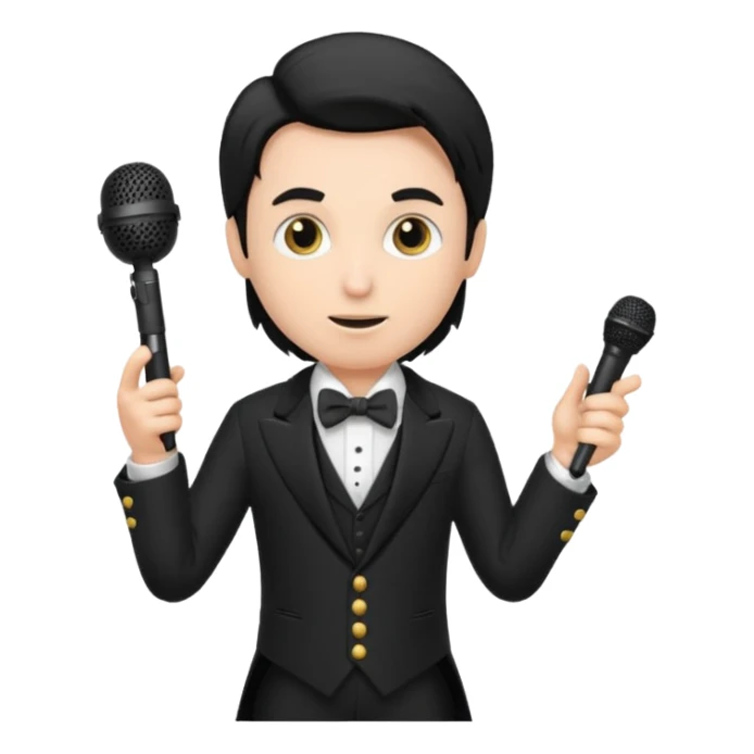 Pavlin is the host at the event. He's in a tailcoat and holding a microphone sticker