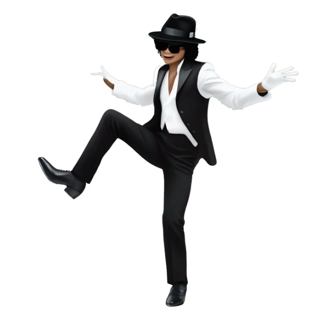 “Michael Jackson in a black suit, white glove, and fedora, striking a dance pose.” sticker
