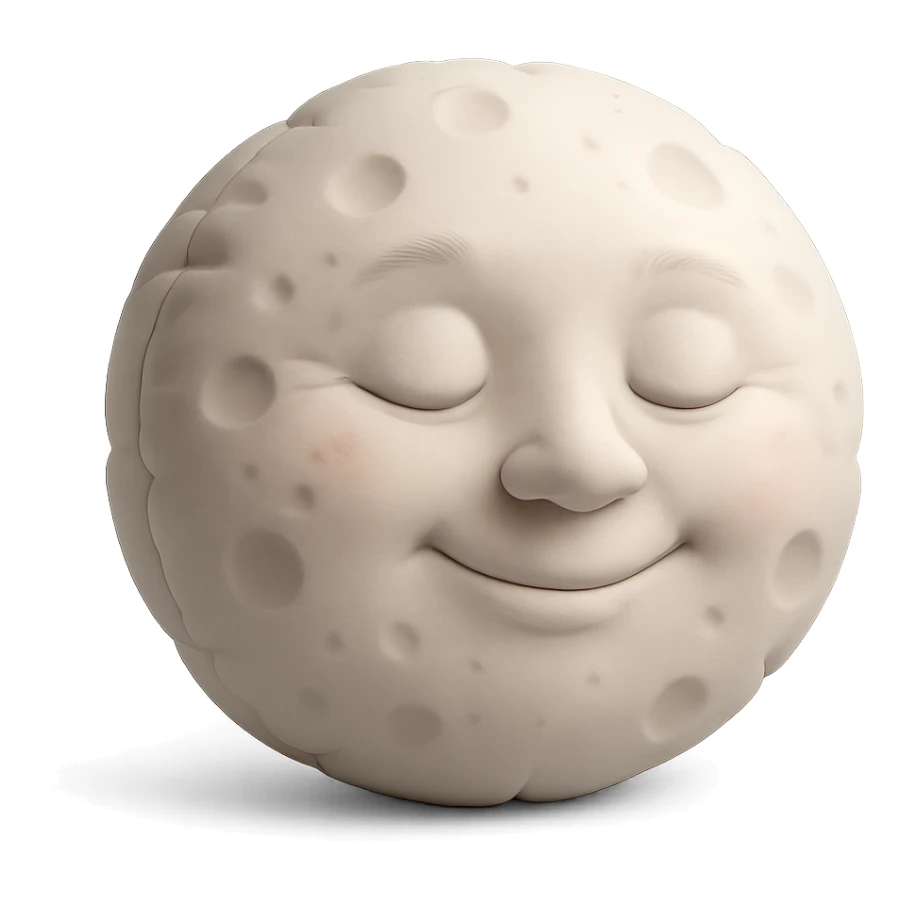 full moon with a gentle face, cozy and rounded, cushion style sticker