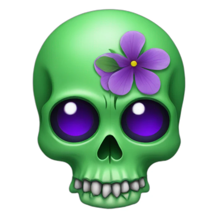 Green skull with purple flower in eye sticker