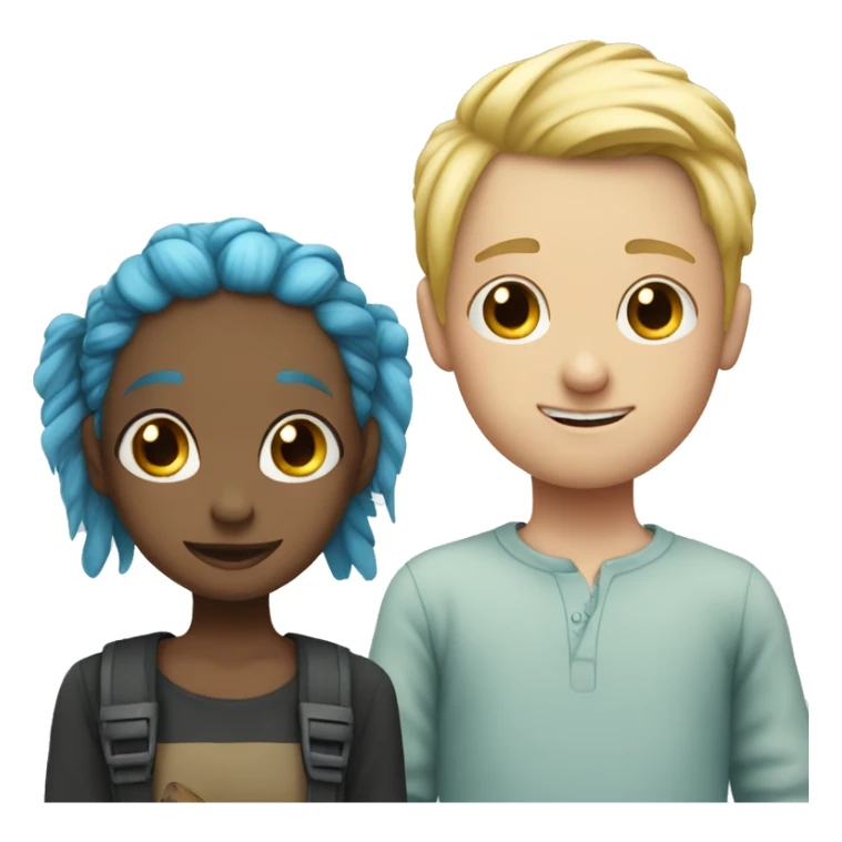 Blue haired girl with pigtails staring at blonde boy sticker