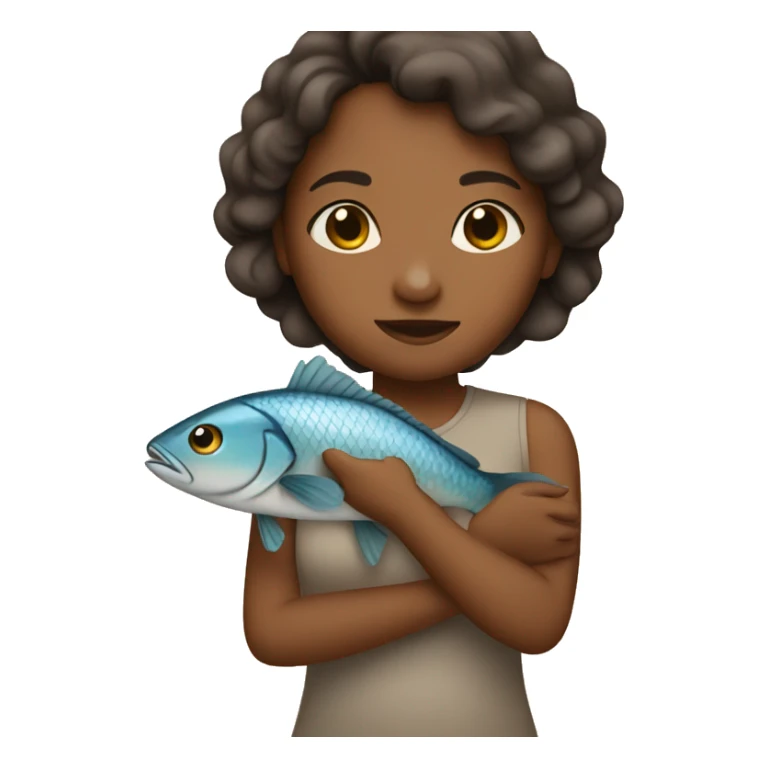 A brown girl holds a fish in her arms sticker