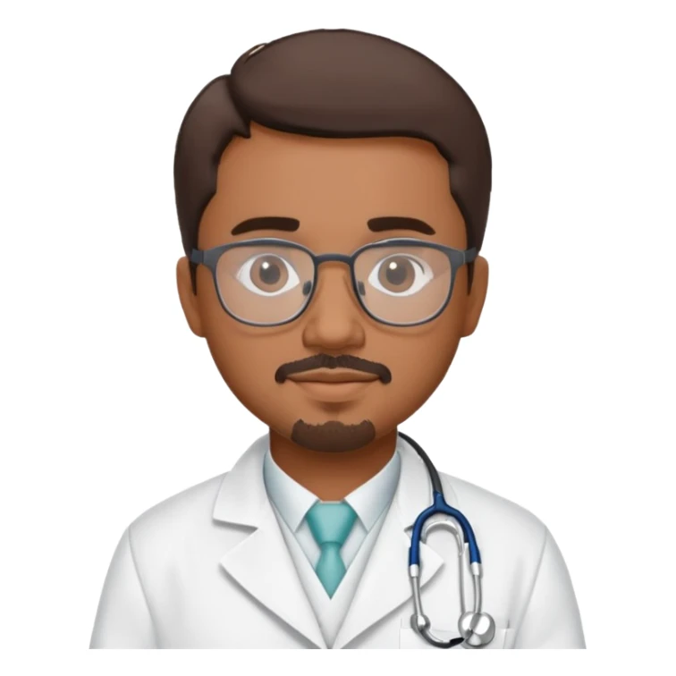  “Create a 3D cartoon-style doctor named Alfredo with medium-brown (Puerto Rican) skin, short hair showing subtle gray streaks, a neat goatee, glasses, a white lab coat embroidered ‘Alfredo,’ and a stethoscope around his neck. Give him a friendly, professional vibe.” sticker