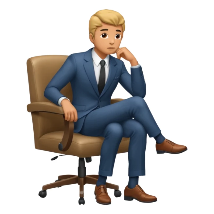guy imitating thinker statue pose but with clothes and sitting in a office chair sticker
