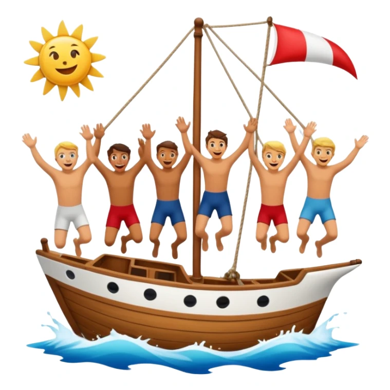 group of people jumping off a sailing ship into the ocean - side view sticker