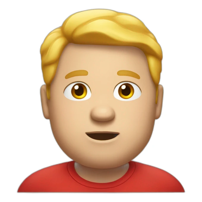 Fat man in red shirt and McDonald's haircut sticker