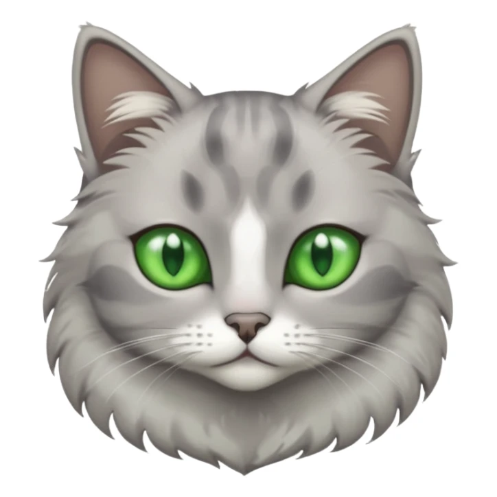 grey cat with green eyes and white stain below the necj sticker