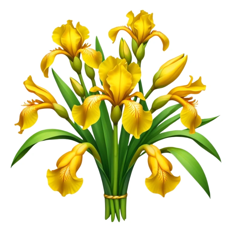 big bouquet Bright Yellow Iris, luxuriant, leaf, bud sticker