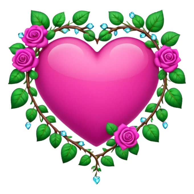 heart shape vine with magenta roses border with crystals hanging  sticker