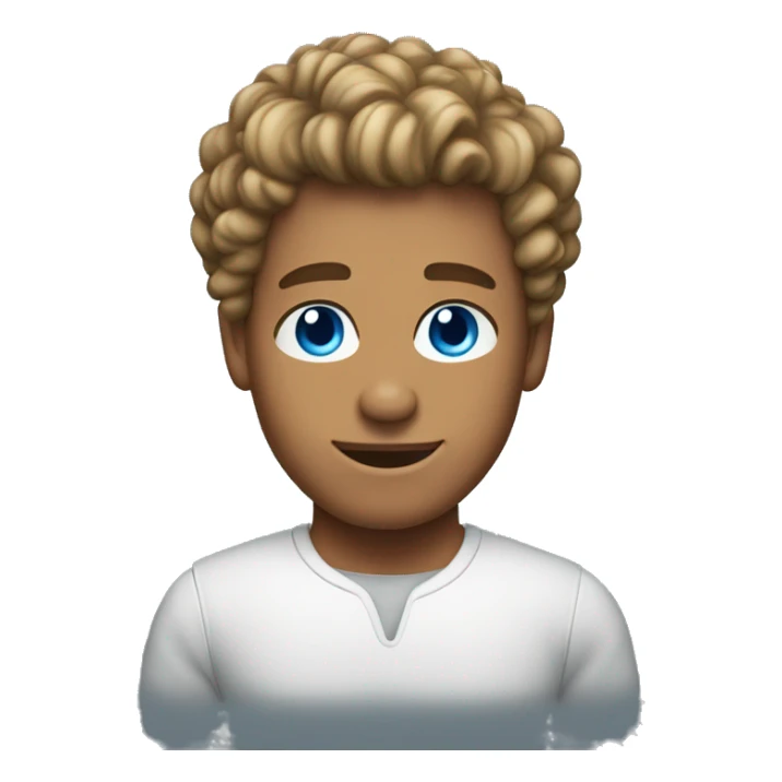 Tanned man, blue eyes, short hair on sides curly on top.  sticker