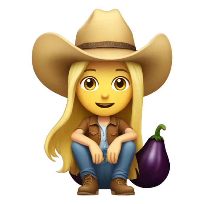 Blonde girl with cow-boy hat on sitting on eggplant  sticker