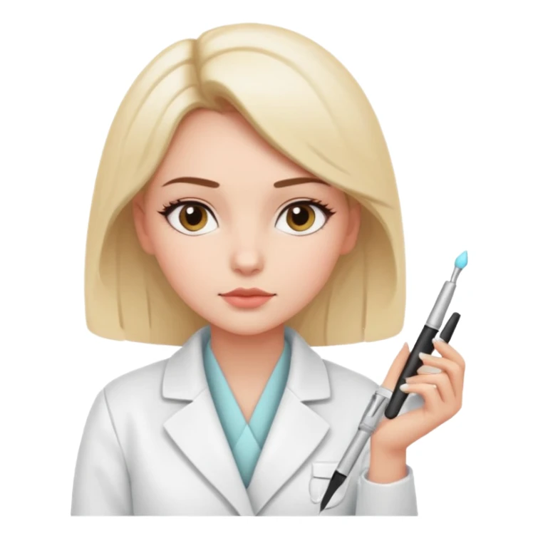 girl cosmetologist, thoughtful expression, soft colors, beauty clinic vibe thinking pose sticker