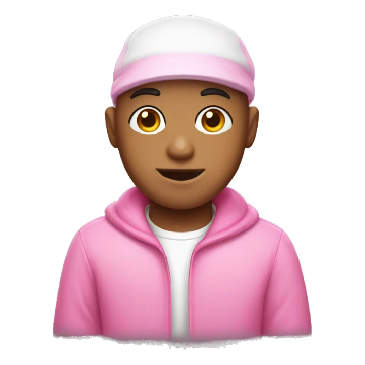 bald boy extra pink skin wearing a Kirby hat sticker